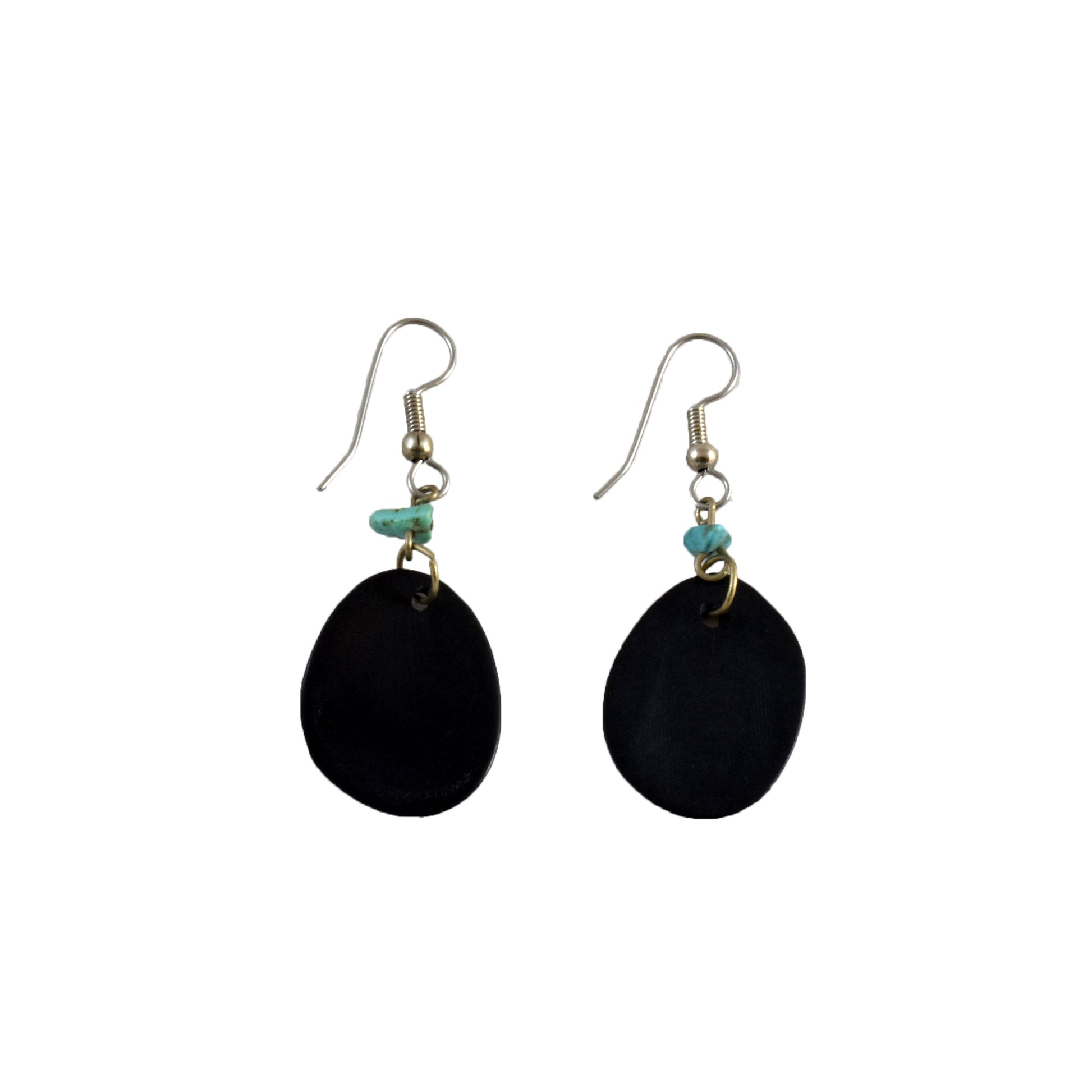 Black Tagua Palm Nut Slice Earrings - made by Peruvian Amazon artisan - Amazon Ecology