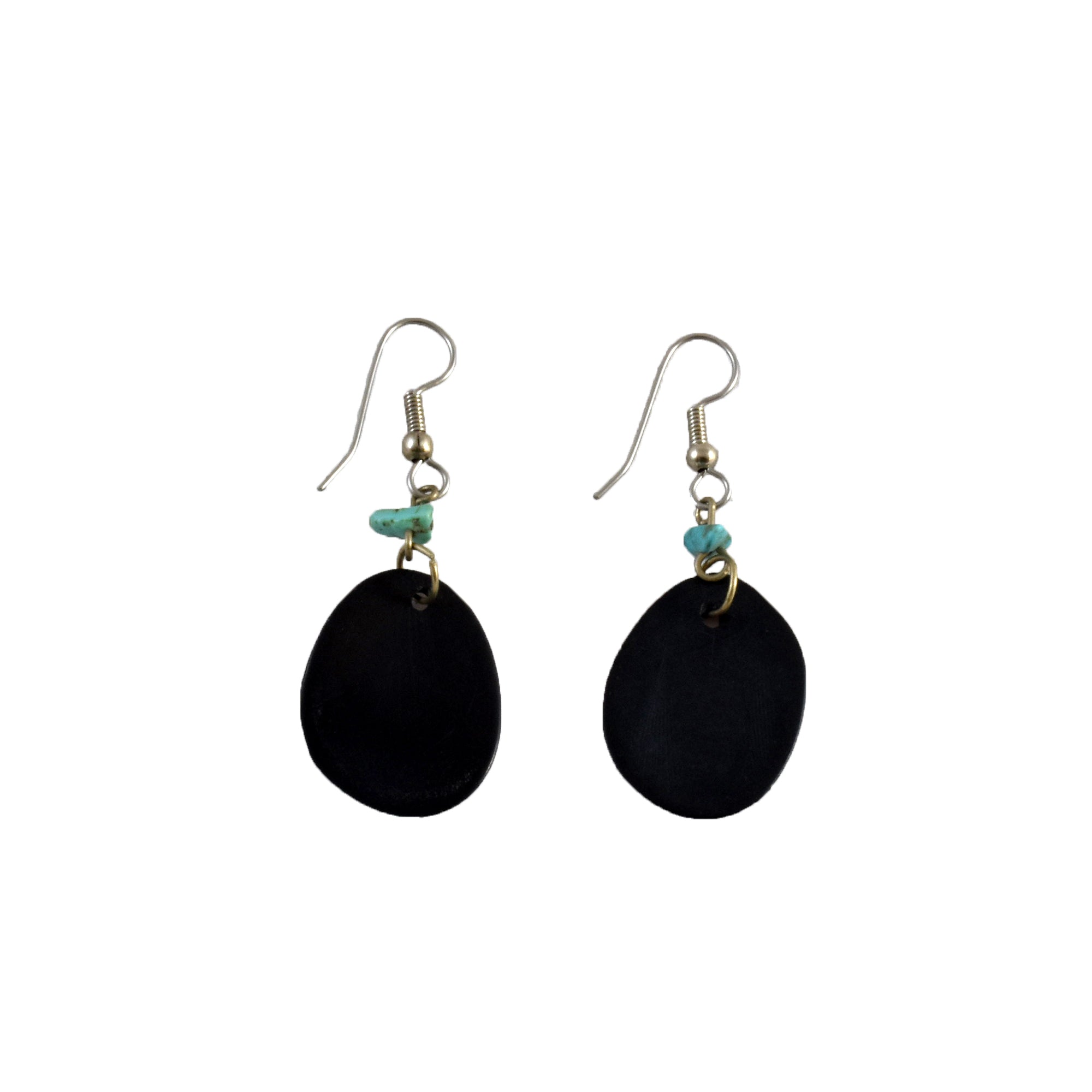 Black Tagua Palm Nut Slice Earrings - made by Peruvian Amazon artisan