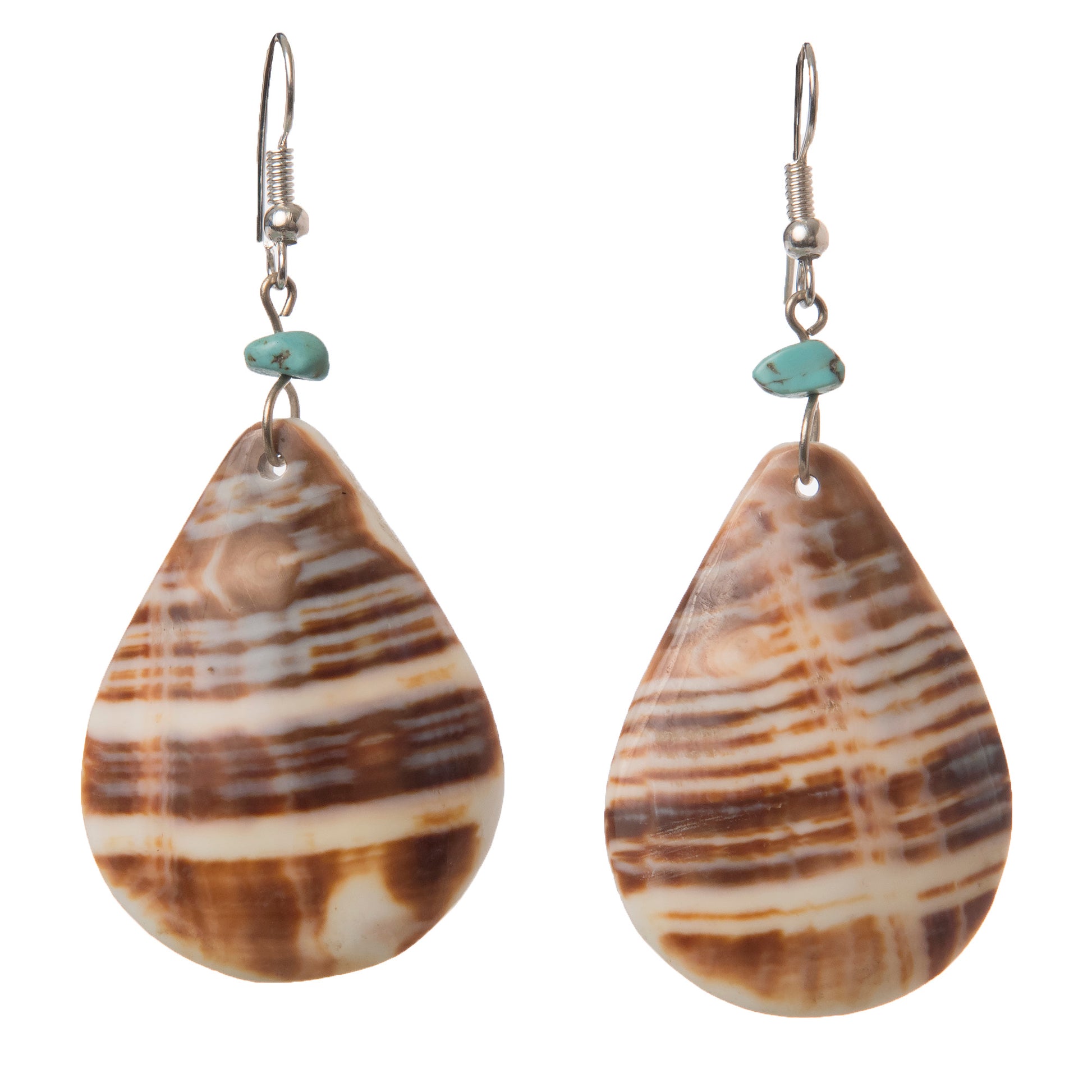 Nakar Shell Earrings, Natural Shell Colors, with Turquoise or Stone Beads - Amazon Ecology