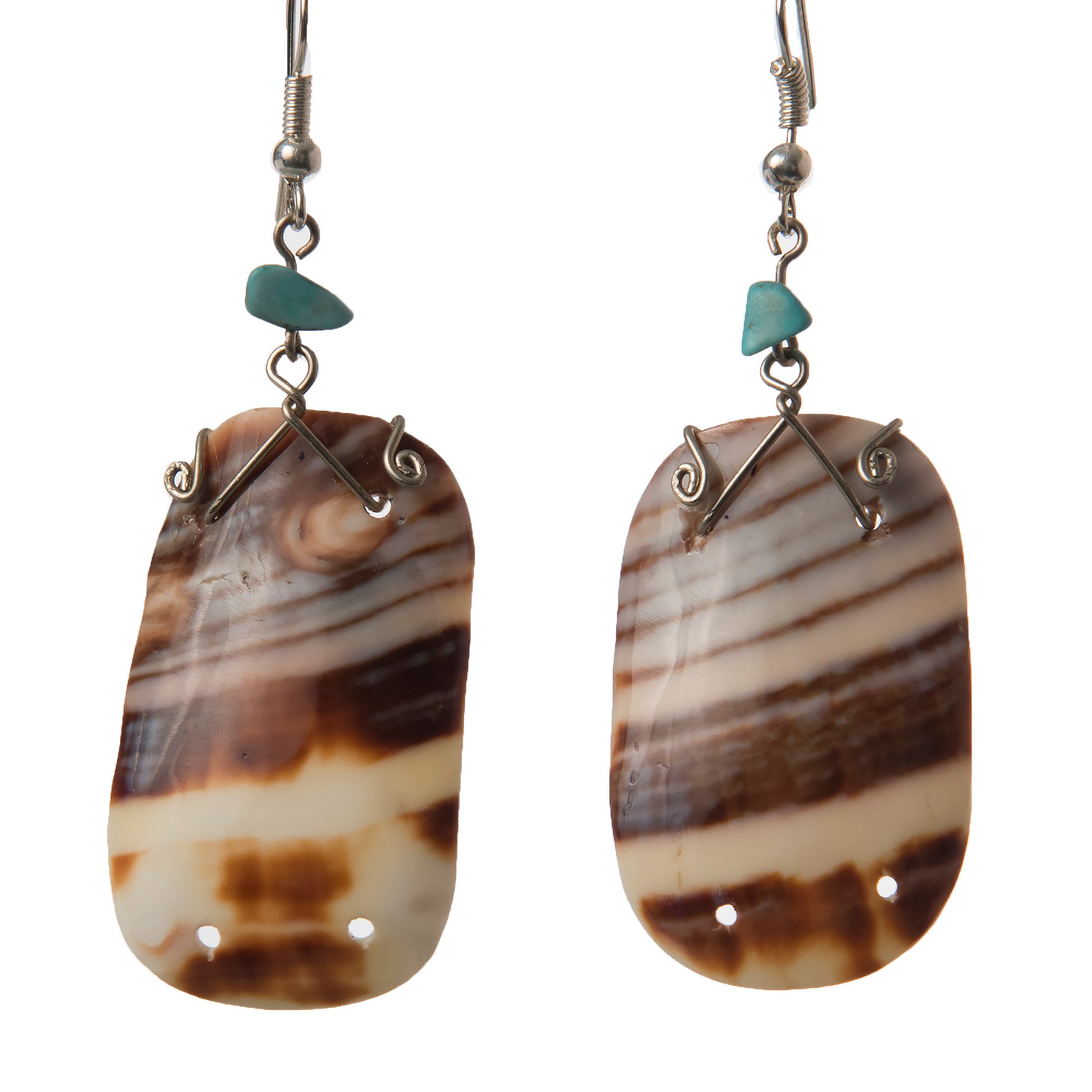 Nakar Shell Earrings, Natural Shell Colors, with Turquoise or Stone Beads - Amazon Ecology