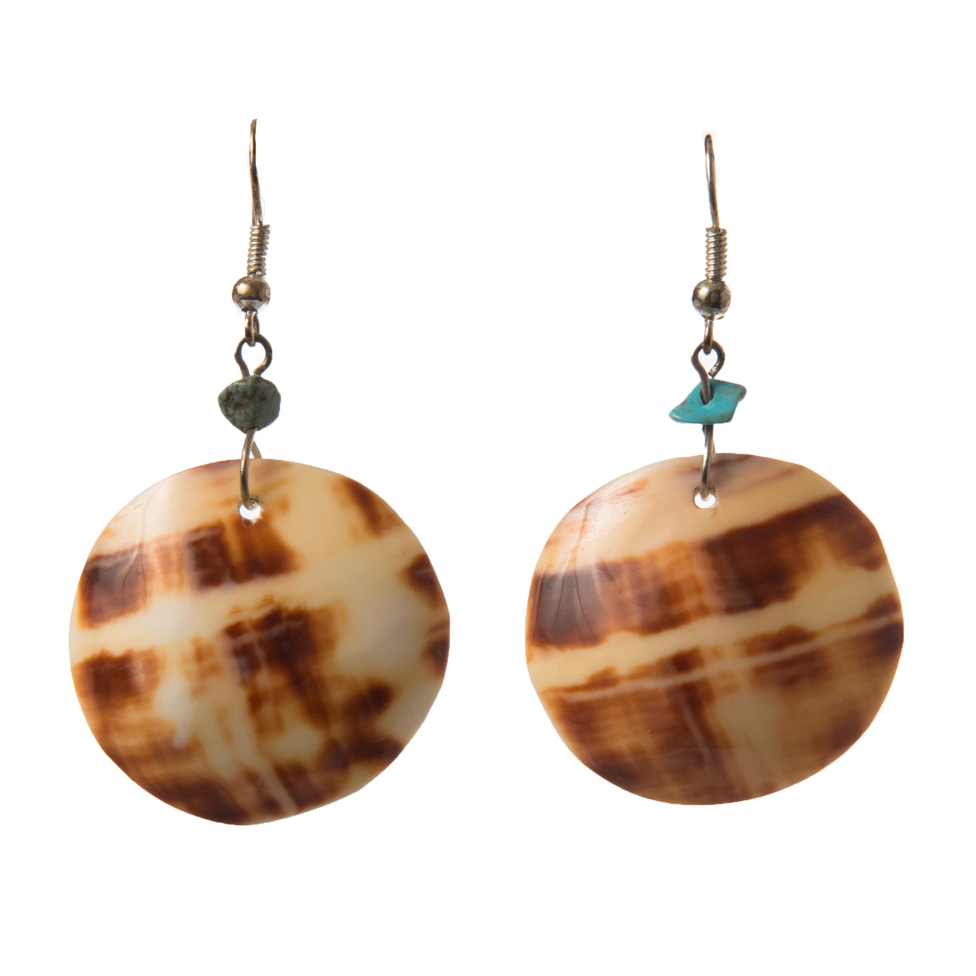 Nakar Shell Earrings, Natural Shell Colors, with Turquoise or Stone Beads - Amazon Ecology
