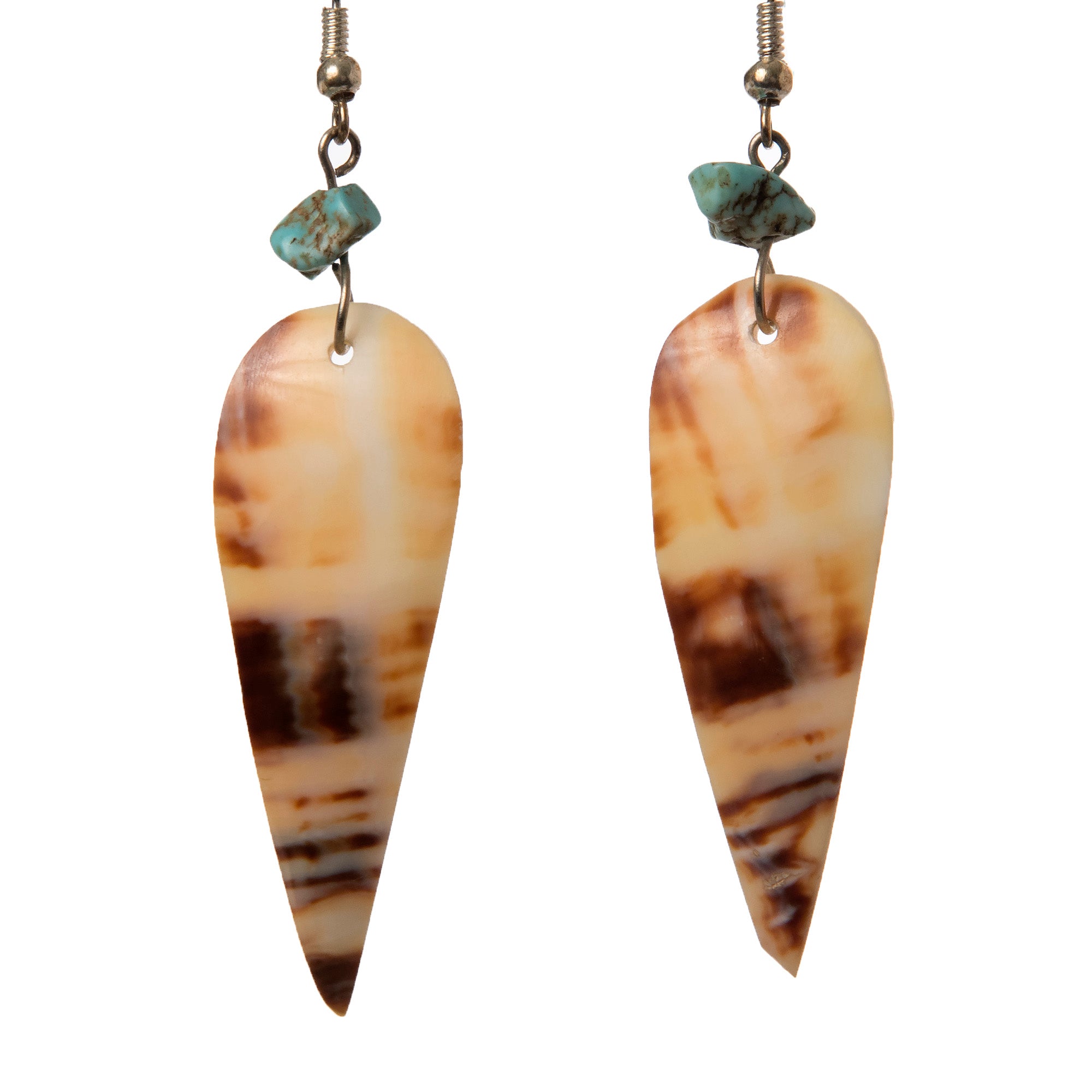 Nakar Shell Earrings, Natural Shell Colors, with Turquoise or Stone Beads - Amazon Ecology
