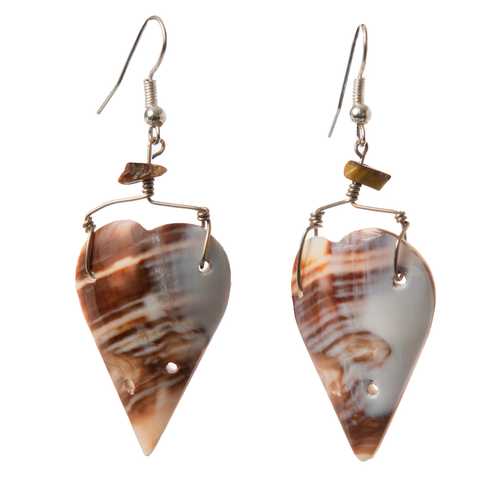 Nakar Shell Earrings, Natural Shell Colors, with Turquoise or Stone Beads - Amazon Ecology