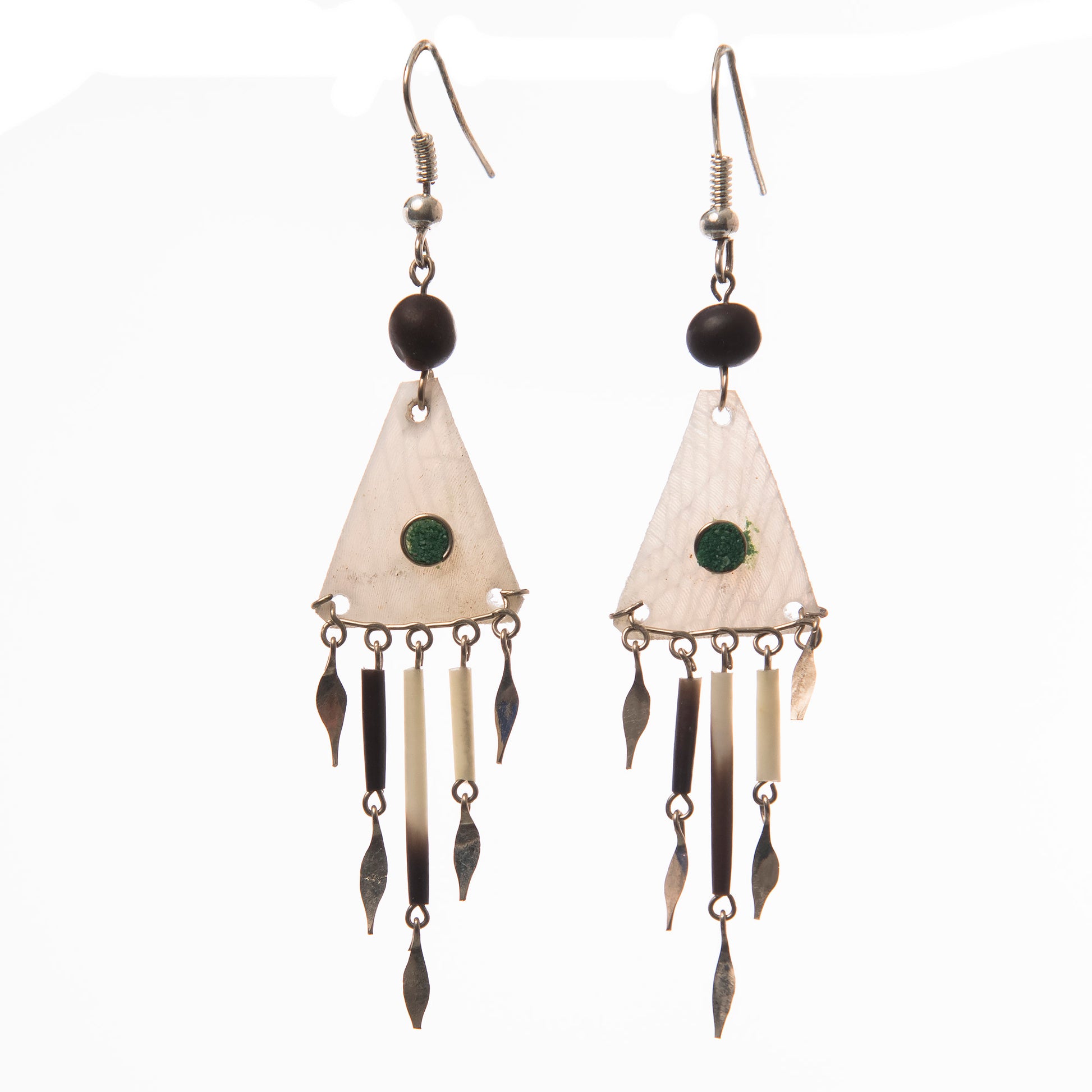Triangular paiche scale earrings - made by Peruvian Amazon artisan - Amazon Ecology