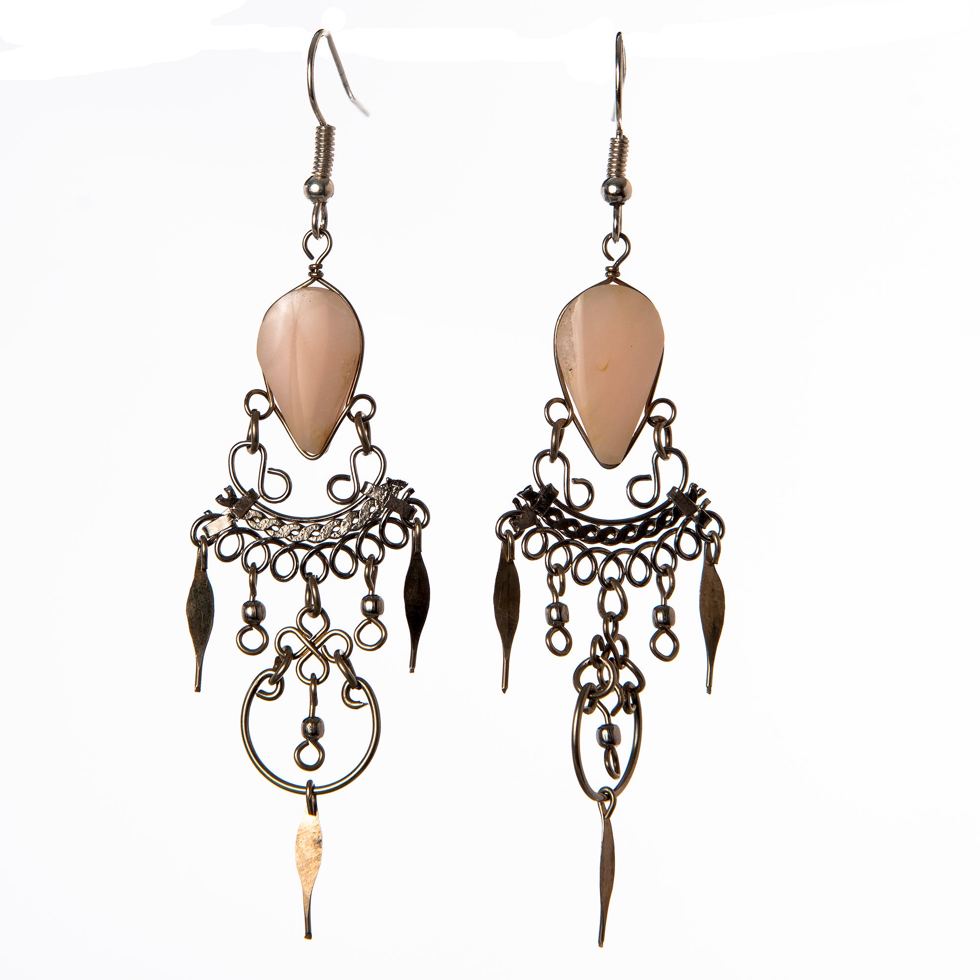 Elegant Rhodochrosite Dangling Earrings with Silver Wire - Amazon Ecology