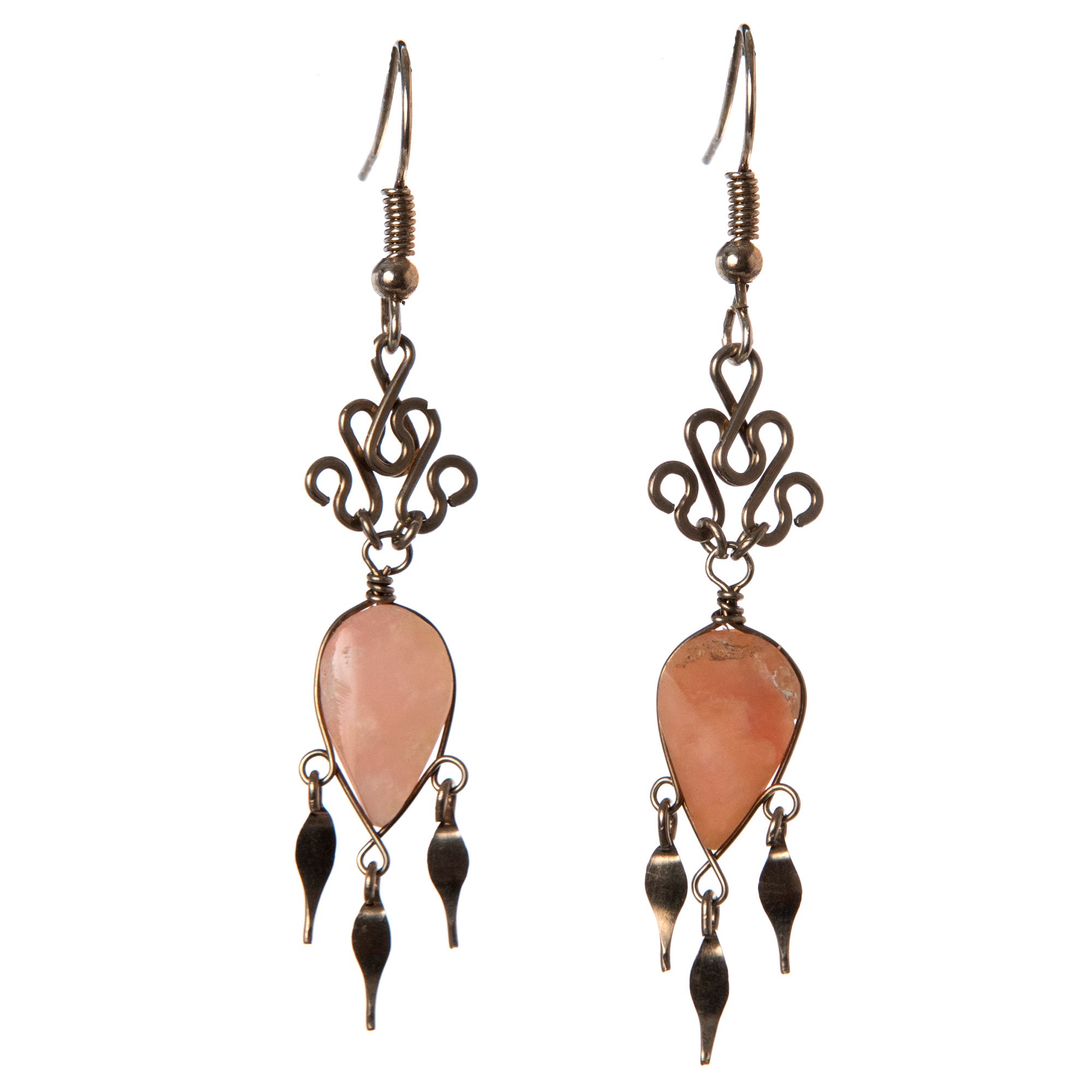 Elegant Rhodochrosite Dangling Earrings with Silver Wire - Amazon Ecology