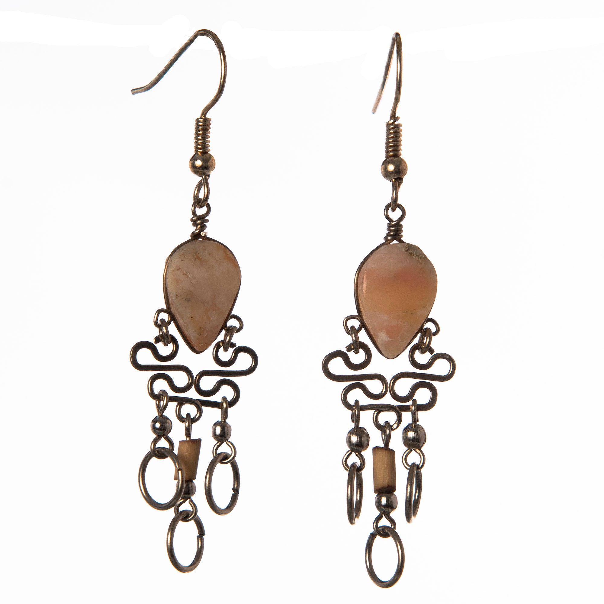 Elegant Rhodochrosite Dangling Earrings with Silver Wire - Amazon Ecology