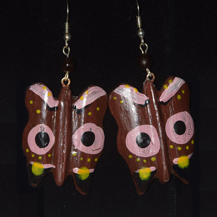Butterfly Balsa Wood Earrings with Achira Bead - made by artisan from the Peruvian Amazon