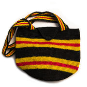 Crocheted Black, Black & Red Purse, Double Strap & Clasp, bag made in Peruvian Amazon - Amazon Ecology