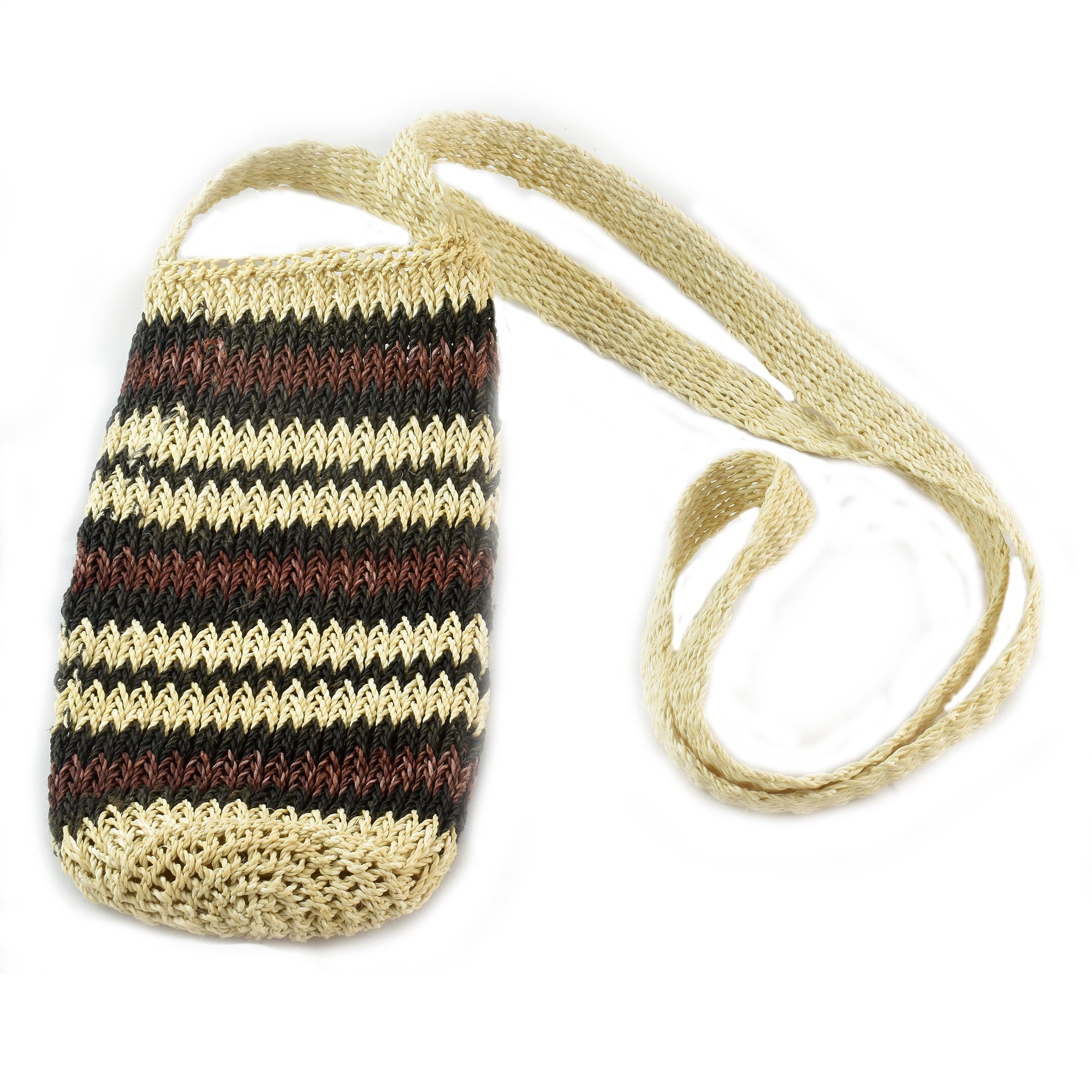 Fair-Trade Bottle Carrier/Wine Tote with double black and maroon bands - Amazon Ecology