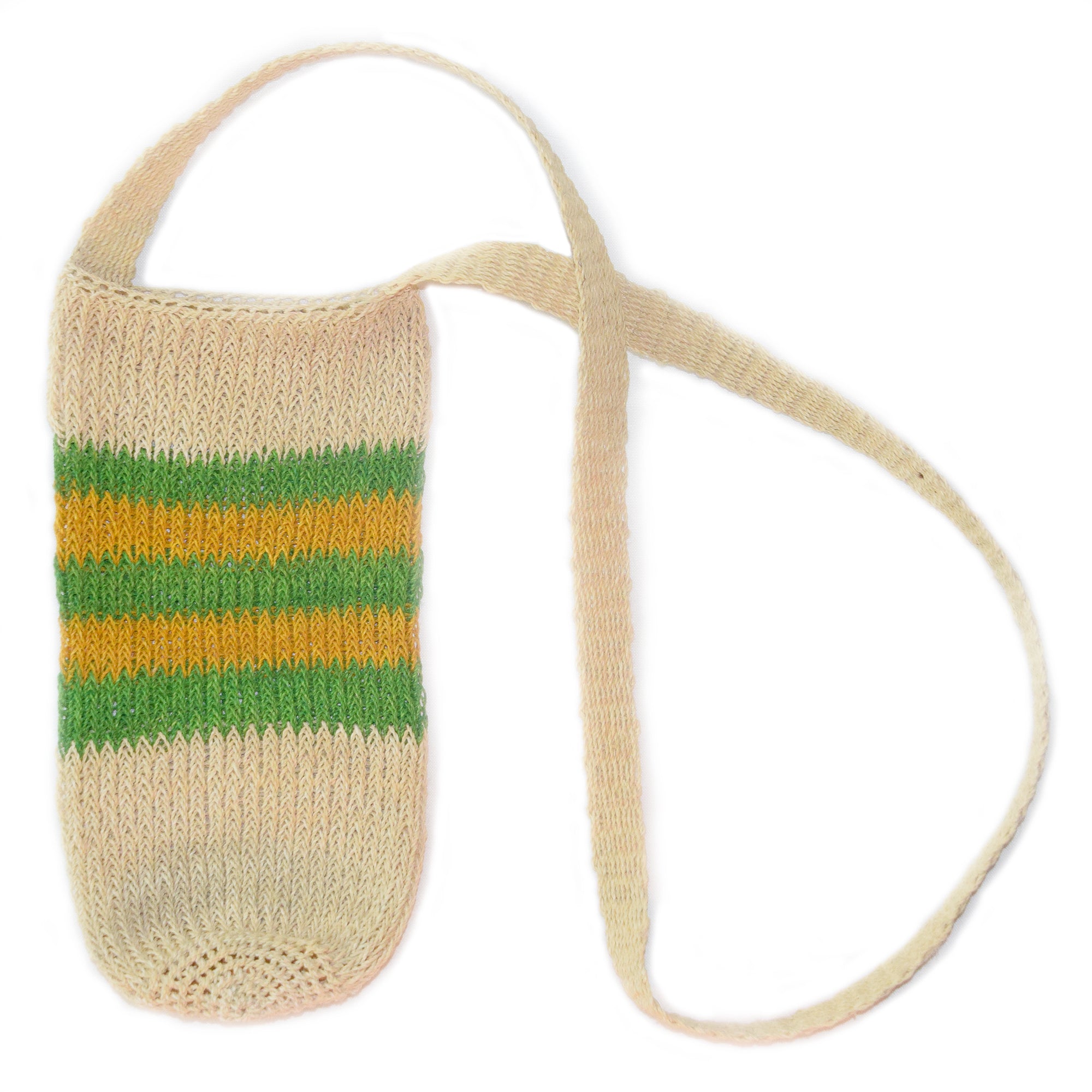 Fair-Trade Bottle Carrier/Wine Tote double green and yellow bands - Amazon Ecology
