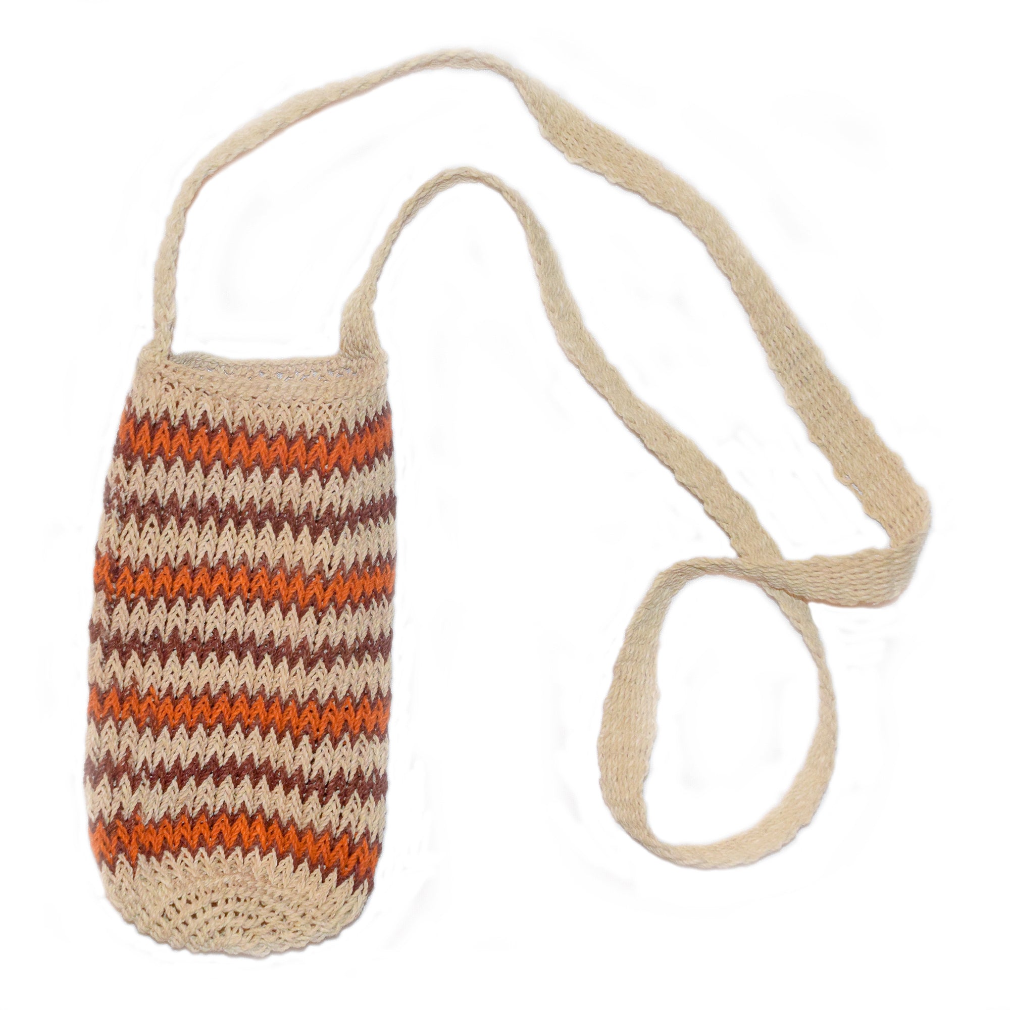 Fair-Trade Bottle Carrier/Wine Tote with maroon and orange zig-zag bands (WCQ151) - Amazon Ecology